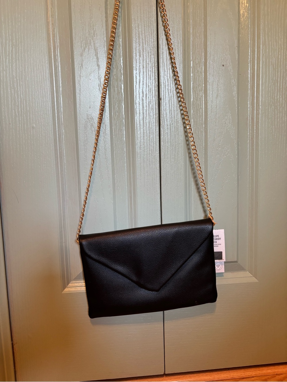 Classic Black Envelope Crossbody Bag with Gold Chain